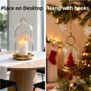 3 Pack Metal Candle Holders with Glass Dome, 5.5" & 4.7" & 3.9" Wide Gold Candlestick Holders Set, Versatile Hurricane Lanterns Candleholders for Pillar Candle, Decorative Glass Display Dome Stands