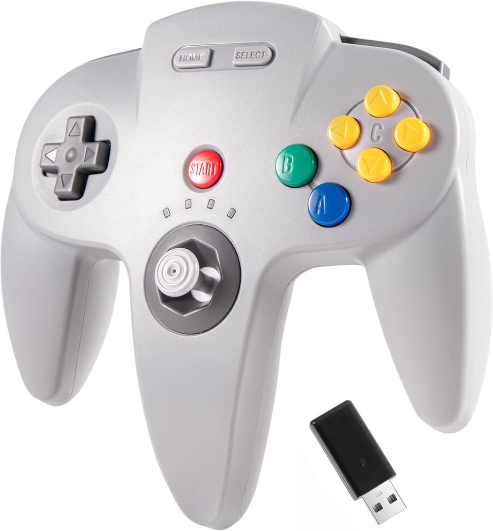 KIWITATA N64 Wireless Controller for Switch Online Games, 2.4ghz Wireless N64 Remote USB Joystick Game Controller for Switch/Switch Lite/Switch OLED, MAC, PC Windows 7,8,10,11/Raspberry Pi Gray