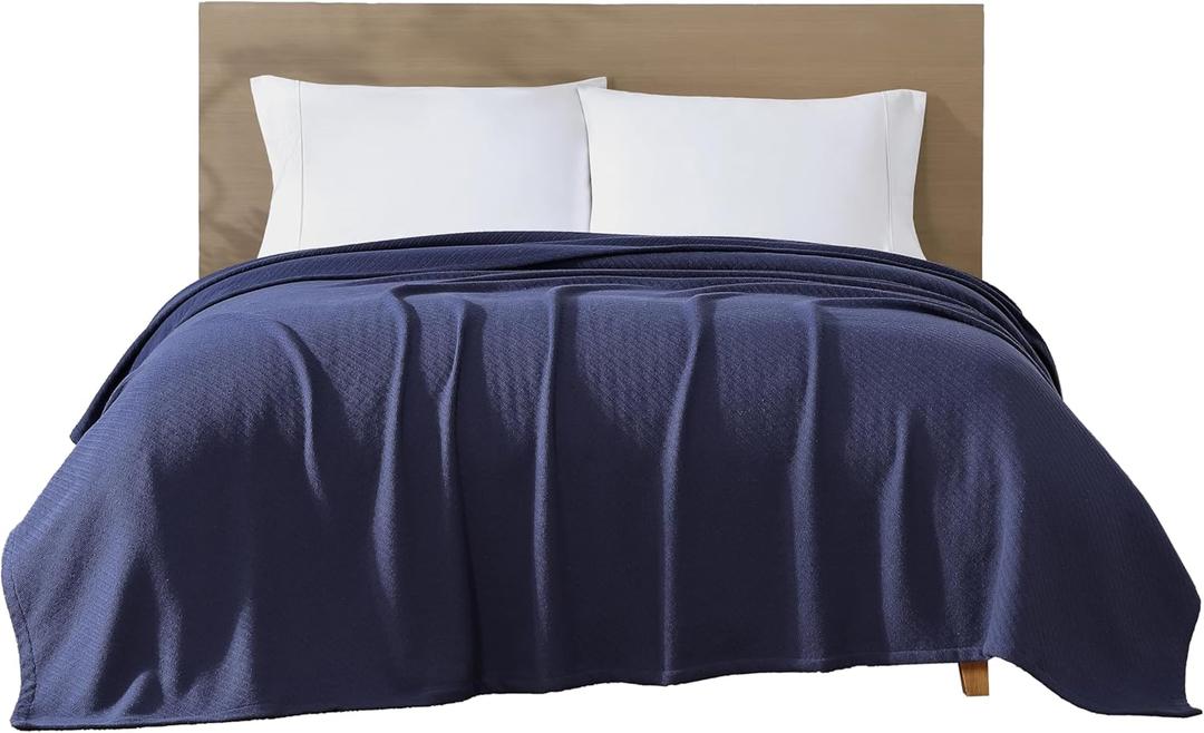 Beatrice Home Fashions GOTS Certified 100% Organic Cotton Medium Weight Blanket, Soft and Cozy Blanket for Bed, Sofa, Couch, Chair, Twin, Navy
