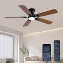 Ceiling Fans with Lights, 52 Inch Low Profile Ceiling Fan with Light and Remote, Flush Mount Ceiling Fan, 3CCT, Dimmable, Noiseless, Ceiling Light Fan for Bedroom, Indoor/Outdoor Use,Brown