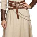 L'VOW Medieval Chain Leather Belt for Women Vintage Thin Belt for Renaissance Dresses Cosplay (Brown)