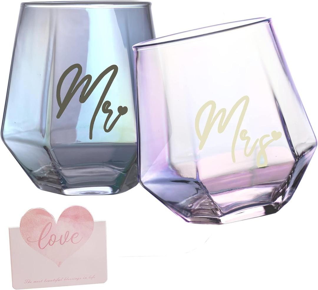 Mr and Mrs Wine Glasses Wedding Gifts for Bride and Groom -Gifts for Bridal Shower Engagement Wedding and Married Anniversary-His & Hers, Engagement Gift