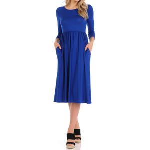 iconic luxe Women's Fit and Flare Midi Dress with Pockets Medium Royal Blue (Blue, M)