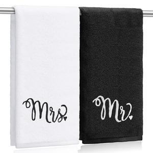 Tingjoo 2 Pcs Mr. and Mrs. Hand Towels 100% Cotton Embroidered Bathroom Towel Wedding Mr. and Mrs. Gift for Valentine's Day Couple, Anniversary Bathroom Decor 29 x 13 Inch