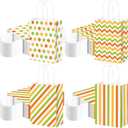 TaoBary 100 Pcs Paper Fall Gift Bags Bulk with Handle Colorful Stripe Wave Polka Dot Treat Goodie Candy Bags for Fall Autumn Thanksgiving Party Favor Supplies