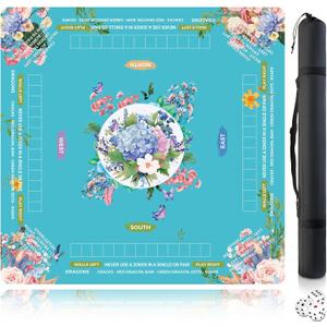 Mahjong Mat for Table 32x32 Inch, No Crease Roll-Up Design, Non-Slip Noise Reduction American Mahjong Mat with Carry Bag and Dice, Portable Gaming Mat for Mahjong, Poker, Card and Board Games