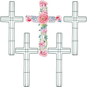 Sieral 5 Pcs Cross Metal Wreath Frame Floral Garden Cross Shaped Metal Wire Wreath Form for Garden Religious Wedding Church DIY Craft Indoor Outdoor Holiday Hanging Decorations(16 x 7 Inches)
