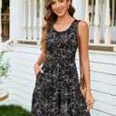 AUSELILY Womens Summer Dress Casual Sleeveless Crewneck T Shirt Sundress Flowy Tiered Swing Mini Dresses (Black, XL)