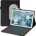 Case with Keyboard for Google Pixel Tablet 11 inch 2023 Release,7 Color Rainbow Backlit Detachable Type-C Charging Keyboard Magnetic Cover with Pencil Holder-Black