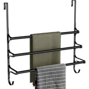 Over The Door Towel Rack, Over Door Towel Rack for Bathroom Door, Triple Towel Storage Holder with Hooks (Matte Black, 20.27" L)