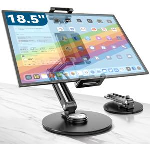 Portable Monitor Stand Large Clamp - Heavy Duty Aluminum Body supports up to 4.4 lbs 16" 17.3" 18.5 inch 360° Rotating Base Swivel Foldable Desk Stand for iPad Holder Tablet Mount for Kitchen/Travel