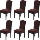 H.VERSAILTEX Velvet Dining Chair Covers Stretch Chair Covers for Dining Room Set of 6 Parson Chair Slipcovers Chair Protectors Covers Dining, Soft Thick Solid Velvet Fabric Washable, Brown