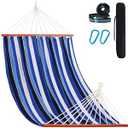 Lazy Daze Hammocks Cotton Fabric Double Hammock with 55" Spreader Bar, Portable Camping Hammock with Carrying Bag & Tree Straps for Patio, Backyard, Balcony, 450lbs Capacity, Blue
