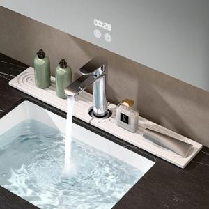 Faucet Mat for Kitchen Sink, Stone Drying Mat for Kitchen Counter, Stone Mat Bathroom, Kitchen Mat, Sink Mat, Water Absorbing Stone Tray for Sink, Bathroom Stone Mat(WHITE, 23.6 * 4")