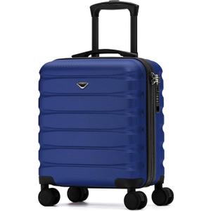 Flight Knight Carry On Suitcase 18x14x8" Hardside Built In TSA Lock & USB Port Lightweight Luggage Silent Double Spinner Wheels Maximum Underseat Carry-On Bag For American & United Approved Airlines (Navy)