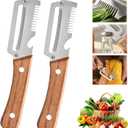 2 PCS Multi-Functional Kitchen Peeler, Professional Kitchen Tool for Chefs Fruit, 3 in 1 Multi Functional Wooden Handle Peeler and Bottle Opener, Kitchen Gadgets for Potato, Carrot, Pumpkin, Apple