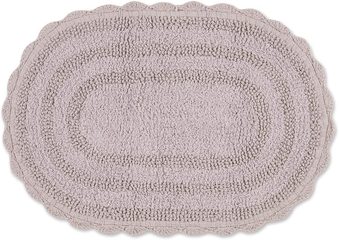 DII Crochet Collection Reversible Bath Mat, Small Oval, 17x24, Dusty Lilac