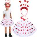 Mumufy Valentine's Day Costume Set Heart Printed Tulle Tutu Skirt Heart Headband with Sunglasses for Girls 2-8 Years