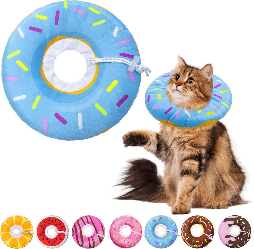 Cat Cone Collar Soft,Adjustable Cat Recovery Collars Kitten Cones to Stop Licking, Cute Donut Neck Collar After Surgery, Elizabethan Kittens Protective Cones After Spay (Donut Blue, Large)
