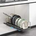 Pots and Pans Organizer Under Cabinet, Pull Out Pots and Pans Organizer, Expandable Sliding Lid Holder and Pan Rack for Pot Lid, Bakeware, Dishes, 10 Adjustable Dividers (Black)