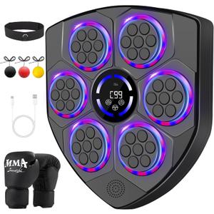 Music Boxing Machine for Adults with Boxing Gloves, 9 Modes & 9 Speeds, Wall Mounted Music Punching Machine for Home Gym, Office & Fitness Training