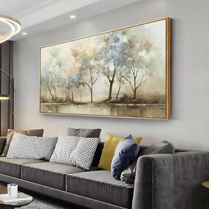 VHMING Abstract Wall Art Artwork Retro Trees Pictures Decor Canvas Painting Framed Ready to Hang Living Room Bedroom and Office Wall Decor 24x48 Inch (24L" x 48W", Light Color)
