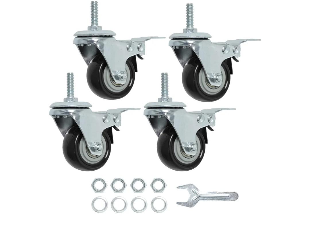 Finnhomy Stem Caster Wheels 2 Inch Heavy Duty Threaded Swivel Casters 1/4" - 20 x 1 with Brake Set of 4 for Wire Shelve Wheel Anti-wear Smooth Casters, Black