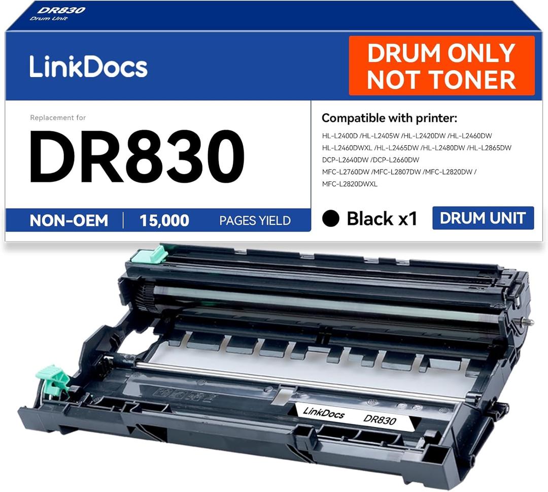 LinkDocs DR830 Drum Replacement for Brother DR830 DR-830 Drum Unit Used with Brother Printer HL-L2460DW HL-L2405W HL-L2400D DCP-L2640DW MFC-L2820DW HL-L2465DW HL-L2480DW (Not TN830 TN-830 Toner)