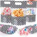 Fuutreo 50 Pcs Racing Car Bags Racing Clear Sealing Pouches with Handles Resealable Black and White Checkered Flags Plastic Bag for Race Theme Birthday Party Candy Gift Wrap Supplies Decor (Car)