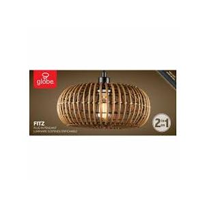 Fitz 1-Light Plug-In or Hardwire Pendant Lighting, Rattan Shade, White Socket