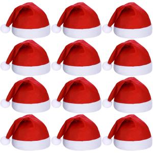 SATINIOR 12 Pieces Santa Hats Christmas Non Woven Fabric Hat for Holidays Xmas Party Supplies (Large, Red)