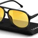 Livho Trendy Polarized Aviator Sunglasses Women Men, Retro Sun Glasses for Women Men 2025, Oversized UV Protection Shades (Light Black/Yellow)