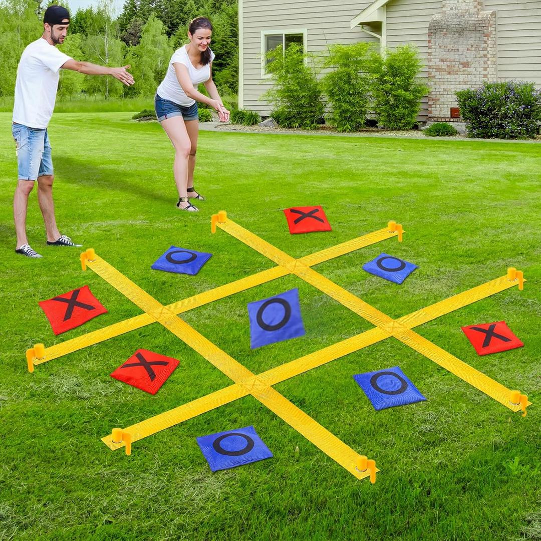 Giant Tic Tac Toe Outdoor Games for Kids Adults Family, Portable Tic Tac Toe Bean Bag Toss with 10pcs Bean Bag, Large Outdoor Lawn Backyard Games Carnival Field Day Game (Yellow)
