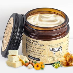 Beef Tallow Honey Balm for Sensitive Skin:100% Organic Grass-Fed Vintage Tallow Moisturizer For Face Cracked Hands Non-Greasy Nourishing Cream With Olive Oil - Eczema Safe All Skin Types 2 oz (white)