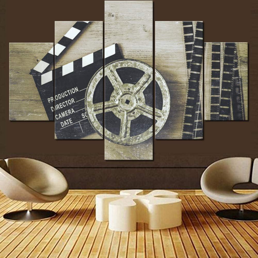 Large Movie Art Canvas Paintings Movie Clapper Board Wall Art Film Acessories Canvas Artwork for Bedroom Filmmaking Concept Pictures 5 Piece Framed Ready to Hang Posters and Prints(60''Wx40''H)