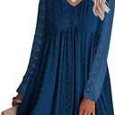 KIRUNDO Womens Dresses 2024 Spring Summer Long Sleeve Mini Dress V Neck Flowy Casual Swiss Dot Loose Babydoll Maternity Dress(Blue, Small)