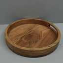 Samhita Round Serving Acacia Wooden Tray with Handles for Serving Beverages & Food on Bar Living Room Home Dining Table (12" x 12" x 1.6")
