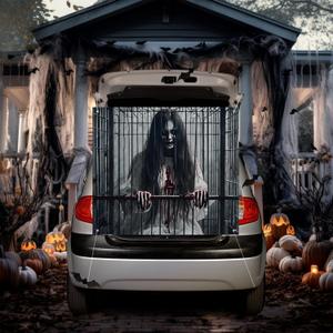 Halloween Trunk or Treat Car Decorations Kit Female Ghost Backdrop Banners Car Archway Garage Window Exterior Trunk or Treat Decor for Cars, SUV, Halloween Party Outdoor Supplies