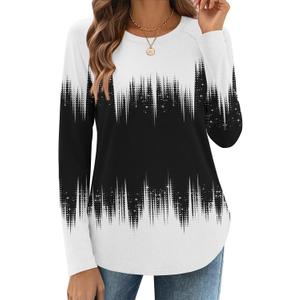 Zeagoo Long Sleeve Shirts for Women Crew Neck Casual Fall Fashion Blouses Basic Tunic Tops Dressy Work Clothes (Medium, Black White-jb204)