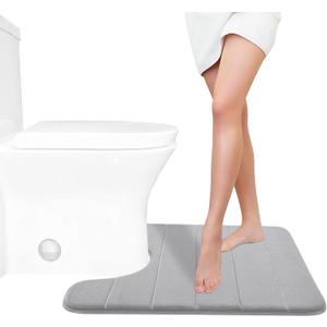 Yimobra Memory Foam Toilet Bath Mat U-Shaped, Commode Contour Rug, Soft and Comfortable, Super Water Absorption, Non-Slip, Thick, Machine Wash and Easier to Dry for Bathroom, 24 X 20 Inches, Grey
