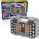 Battery Daddy Storage & Organizer Case w/Tester, Stores & Protects Up to 180 Batteries, Double-Sided, Clear Locking Lid, Secure Latches & Portable Carrying Handle- Warm Grey (Batteries Not Included)