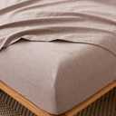 MooMee Fitted Bottom Sheet Only 100% Washed Cotton Linen Like Textured Breathable Durable Soft Comfy Deep Pocket Fits Mattress up to 17" (Mauve Brown, Queen)