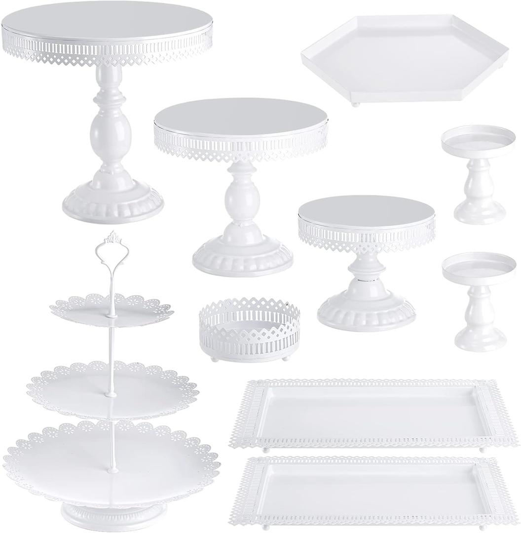 Hedume 10-Set Cake Stands, Metal Cupcake Stand Set with Multiple Combination Styles, Dessert Plate Cake Serving Tray Candy Fruit Display Tower for Wedding, Birthday Party, Anniversary, Baby Shower