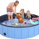 Giant Dog Pool 97"x16", Hyperzoo Foldable Dog Swimming Pool, Hard Plastic PVC Leakproof Doggie Wading Collapsible Pet Bathing Tub for Puppy Small Medium Large Dogs and Kids, Blue
