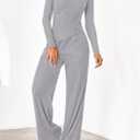 PRETTYGARDEN Fall Two Piece Sets For Women 2026 Off Shoulder Tops Long Pants Knit Matching Lounge Set Airport Travel Outfits(Light Grey,Large) (L)