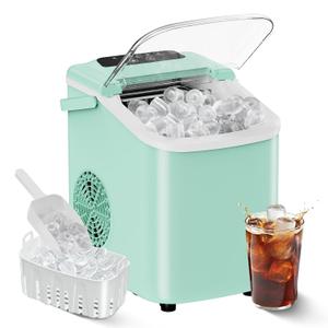 OLIXIS Countertop Ice Maker with Self-Cleaning, Portable Ice Maker Machine with Scoop, 26Lbs/24H, 9 Cubes in 6 Mins, 2 Sizes for Home, Kitchen, Office, Green