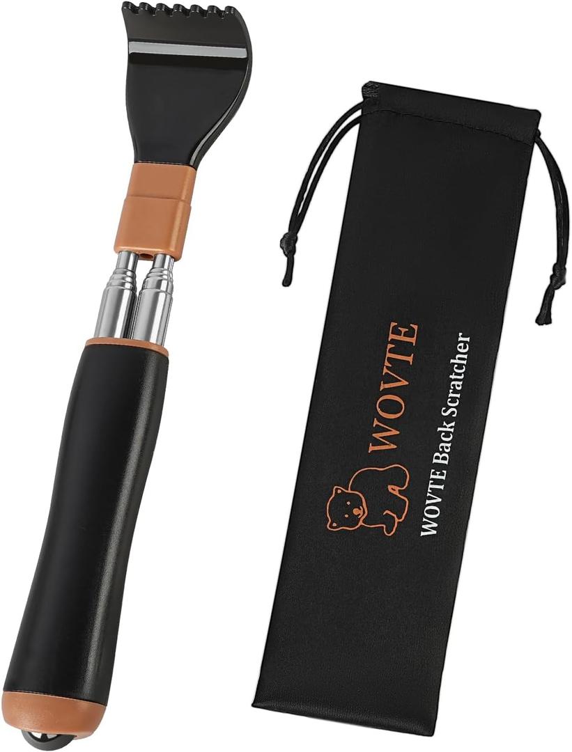 WOVTE Extendable Back Scratcher for Men Women Anti Rotation, Stocking Stuffers for Men Adults, Christmas Gifts for Men Women Husband Dad Mom Wife, White Elephant Gifts for Adults (Black)