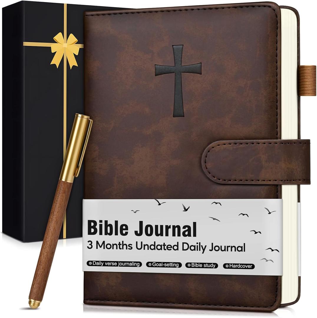 Leather Christian Bible Journal for Men, Prayer Journal for Scripture Study & Daily Devotional, Undated Church Notes Notebook, Jesus Religious Faith Gifts for Pastor, Graduation, Baptism, Brown
