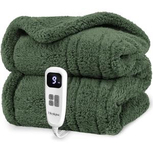 Heated Blanket Electric Blanket Twin - Fast Heating Blanket Throw Double Sided Sherpa Ultra Soft Cozy with 10 Heating Levels & 2-10 Hours Auto Off, Mashine Washable, 62 x 84 Inches, Green
