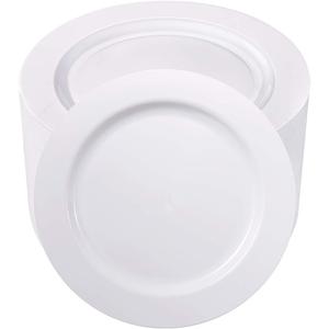 BUCLA 100PCS White Plastic Plates-10.25inch Disposable Dinner Plates-Premium Party&Wedding Plates